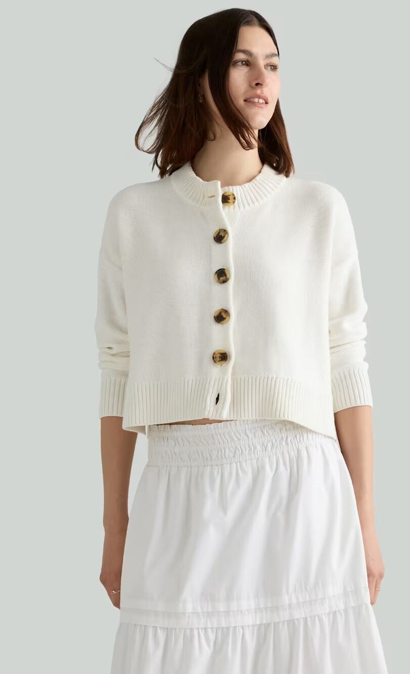 Quince 100% organic cotton women's cropped cardigan ivory